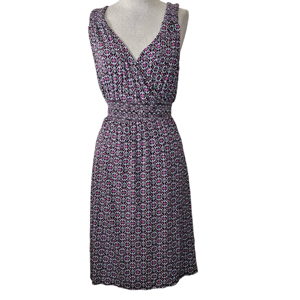 Pink and Blue Sleeveless Knee Length Knit Dress Size 16